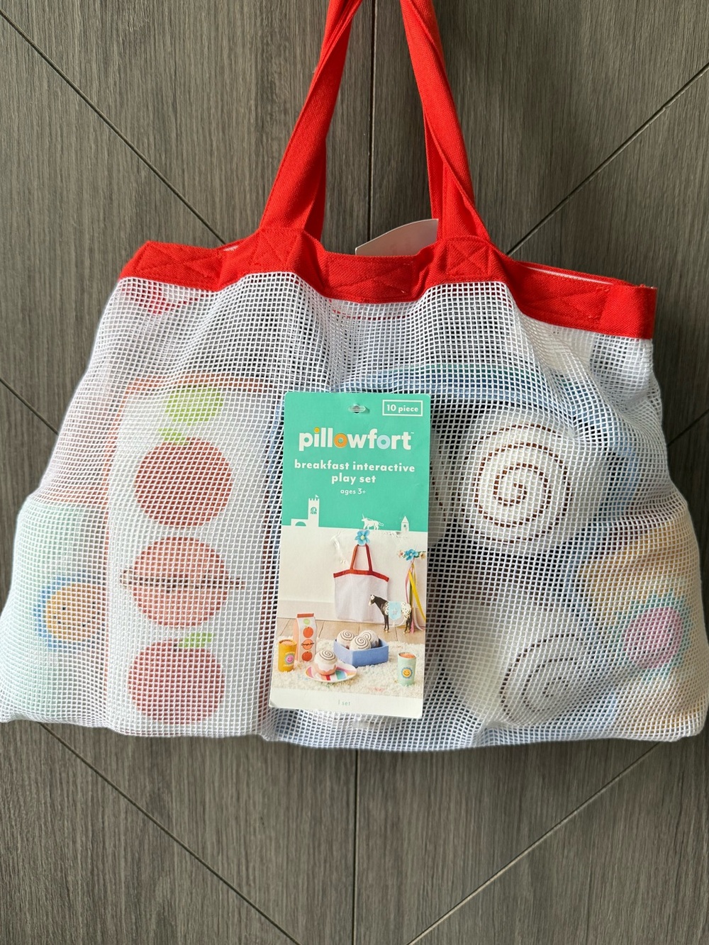 Pillowfort Breakfast Interactive Play Set in White Mesh Tote 10 pieces